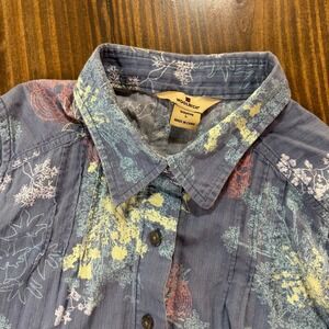 WOOLRICH Womens Large Blue Floral Sleeveless Button Up Shirt Lightweight Cotton